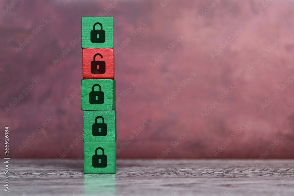 Wall mural padlock icon lock and unlock. security breach, hacker attack, data leakage unauthorized access conce