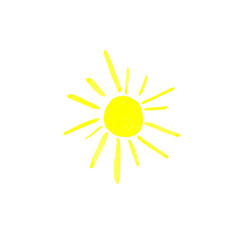Hand drawn cartoon sun on a white background