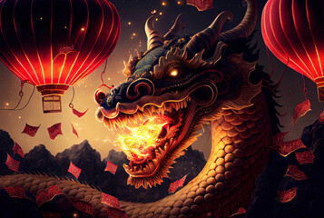 Chinese New Year Decoration--Closeup of Dancing Dragon and knots