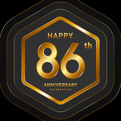 86th Anniversary. Golden Anniversary Logo Design With Hexagon Style For Celebration Event. Logo Vector Illustration	