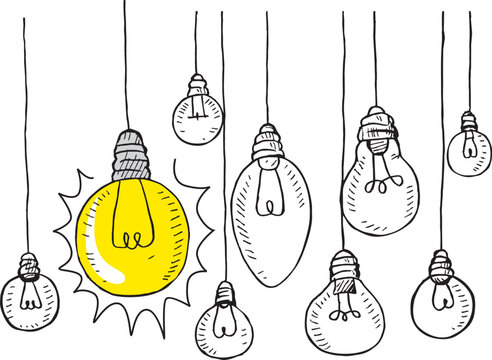 Hand drawn light bulb , vector illustration