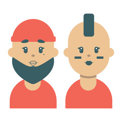 Woman and man of characters in asian style avatars in flat style vector illustration geometry