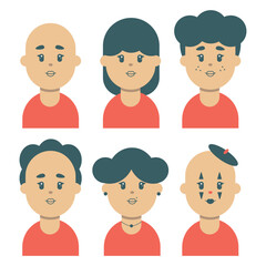 Fototapeta premium Set of characters in asian style avatars in flat style vector illustration geometry