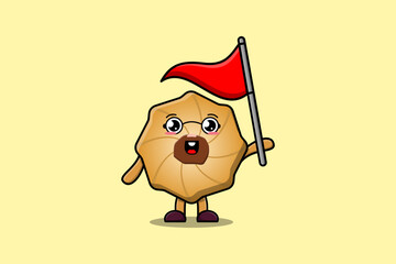 Cute cartoon Cookies character holding triangle flag in 3d modern design illustration