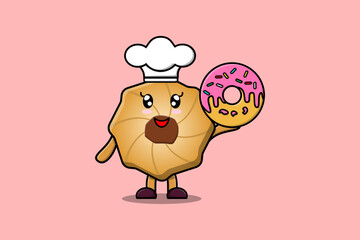 Cute cartoon Cookies chef character donuts in flat cartoon style illustration