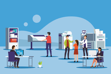 Printing house 2d vector illustration concept for banner, website, illustration, landing page, flyer, etc.