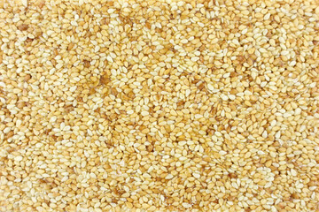 Sesame roasting close-up. Candy from sesame seeds. White toasted sesame seeds in caramel, fresh  kozinaki