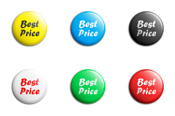 Set of glossy buttons or badges with the inscription: Best price. Flat vector illustration.