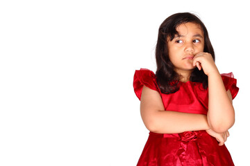 Asian little girl thinking something shoot on white background