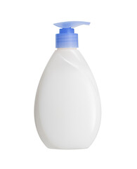 Plastic Bottle pomp with cosmetic liquid, soap or shampoo, gel. Isolated on a transparent background