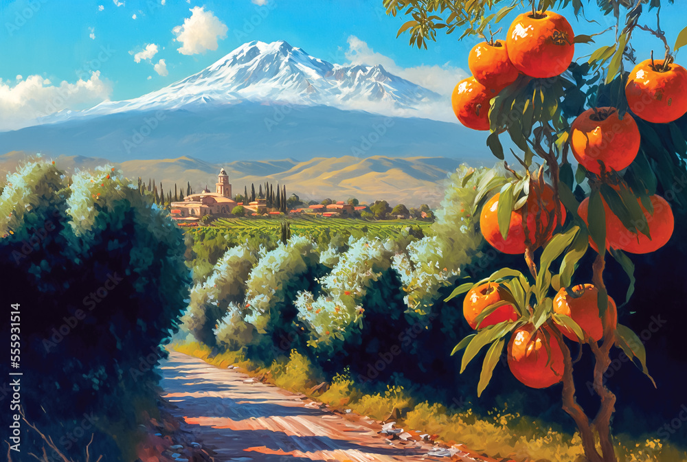 Wall mural landscapes of sicilia, highlands scenery, village view