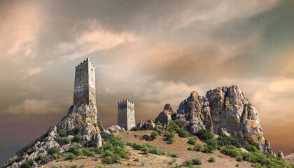 towers of ancient fortress on the rock
