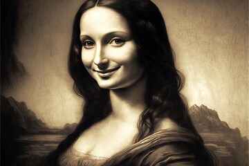 smiling mona lisa portrait illustration generative ai