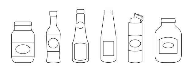 Sauce of bottle vector illustration isolated on white background .Outline set icon sauce for bbq . Bottle seasoning outline set .