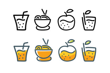 Obraz premium Food and drink doodle logo illustration set
