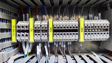 The electrical circuit in the electrical control cabinet consists of a Terminal power cable and various controlled equipment used for controlling machinery and equipment within the industrial plants.