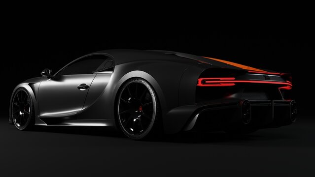 Luxury Racing Bugatti Chiron Sport 300+ Super car on dark Background, Automotive Sport car. 3D Render