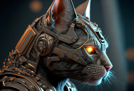 Robot cat. Mix between cat and machine. Stock Illustration | Adobe