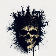 Skull in the crown. Drawing in mascara or watercolor. Logo or sketch for tattoos. AI generated Illustration