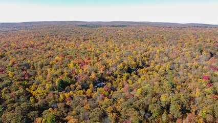 Fall colors surround Beams Rock at Linn Run State Park in Ligonier, Pennsylvania. 
