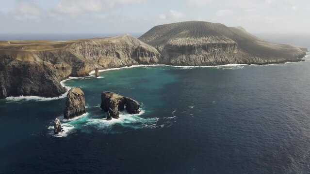 Aerial view of Isla san Benedicto, a volcanic island, Revillagigedo archipelagos, Colima, Mexico.