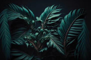 Naklejka na ściany i meble Tropical plants,leaf on black background