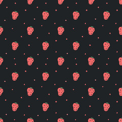 Seamless strawberry pattern. Doodle vector with strawberry icons. Vintage strawberry pattern