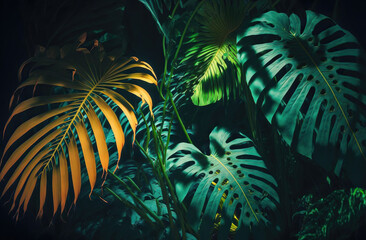 Fototapeta na wymiar Tropical plants,leaf on black background