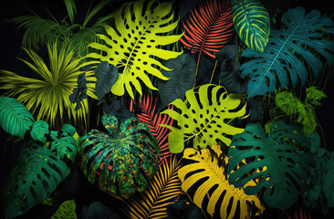 Tropical plants,leaf on black background
