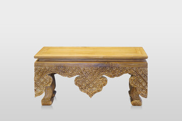 front view yellow and brown kneeling prostration wooden table on grey background, vintage, object, furniture background, retro, copy space