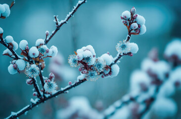 flowers in the snow,blooming tree