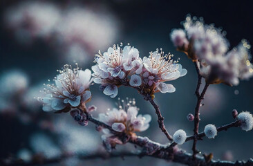flowers in the snow,blooming tree