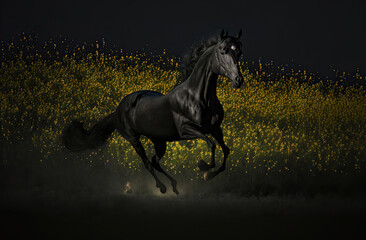 Obraz na płótnie Canvas black horse running,horse on the meadow
