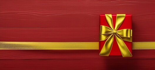 Gold rapping Gift box in a red background. Gift box for giving surprise and suprise banner.