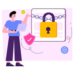 Lock with shield illustration, security editable vector 