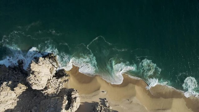 Aerial view of rock formation along the shoreline at Playa del Divorcio, Cabo San Lucas, Baja California, Mexico.