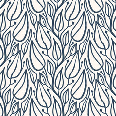 Black and White seamless pattern with leaves