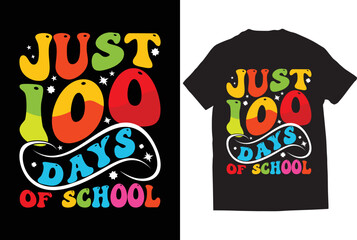 100 days of school typography t shirt design, 100 days of school colorful t shirt design vector illustration for print on demand.