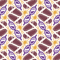 Summer seamless pattern with sunglasses and flip-flops.