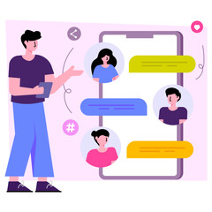 Editable design illustration of mobile group chatting 