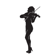 Silhouette of female violinist in isolate on a white background. Vector illustration.