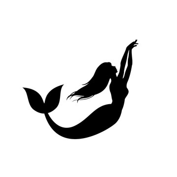 recommend clip art: Black vector silhouette of a swimming mermaid on a white background
