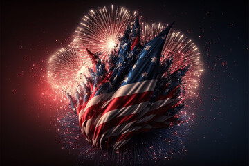 Fireworks on red white blue USA flag explosion