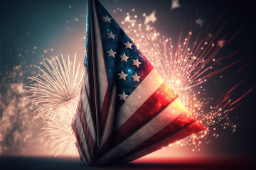 Folded USA flag with background fireworks independence day new year