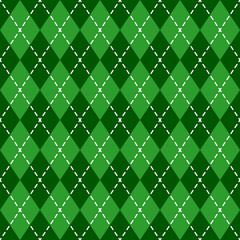 checkered green background with diamonds, vector seamless pattern.