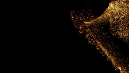 gold dust blown away by the wind and scattered. 3d illustration of gold particle