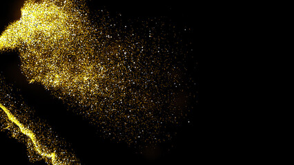Fototapeta na wymiar gold dust blown away by the wind and scattered. 3d illustration of gold particle
