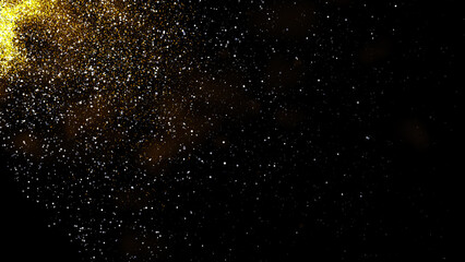 gold dust blown away by the wind and scattered. 3d illustration of gold particle