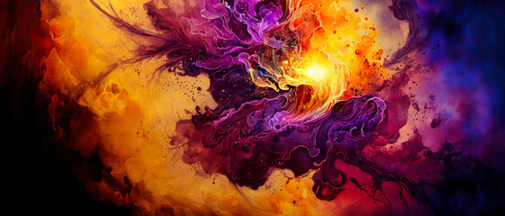 Abstract Metalic Acid Ink Painting of Fire ,panorama background wallpaper
