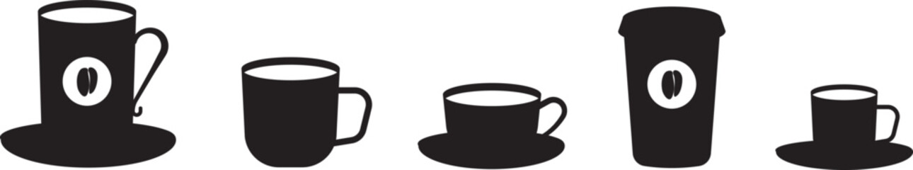Various tea or coffee mugs. Vector illustration.